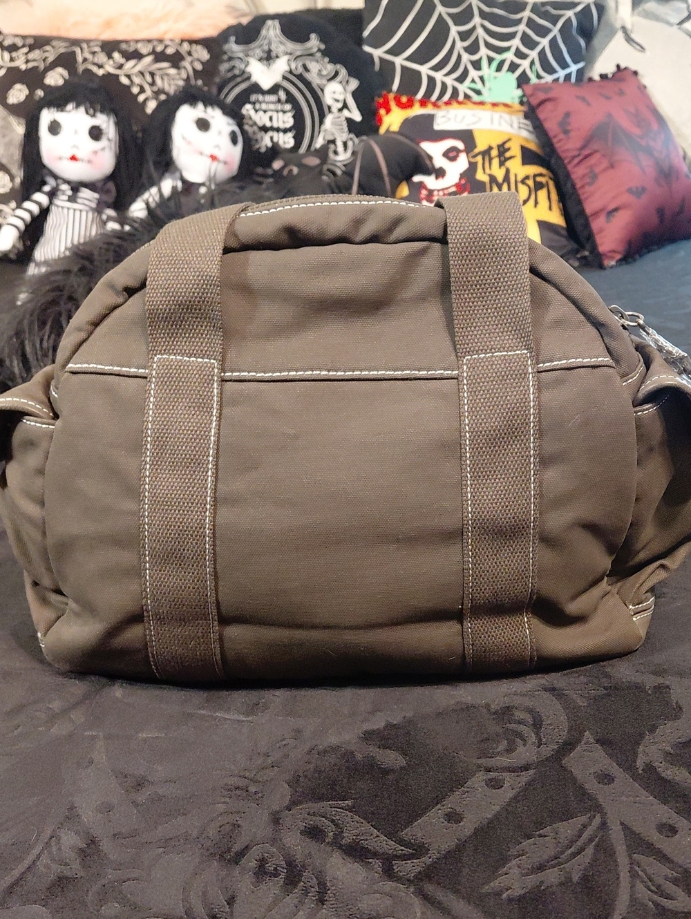 DOLLSKILL DARKER WAVS Army Green/Brown Denim Utility Satchel Bag - Picture 4 of 17
